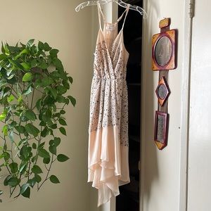 Hi-Lo Peach Dress with Colorful Design